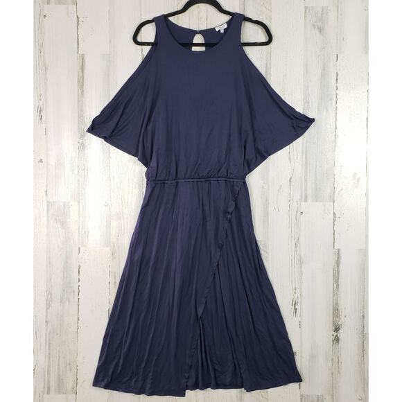 NWT Splendid Navy Blue Layered Cold Shoulder Halter Midi Dress Women's Size XL - Picture 1 of 12